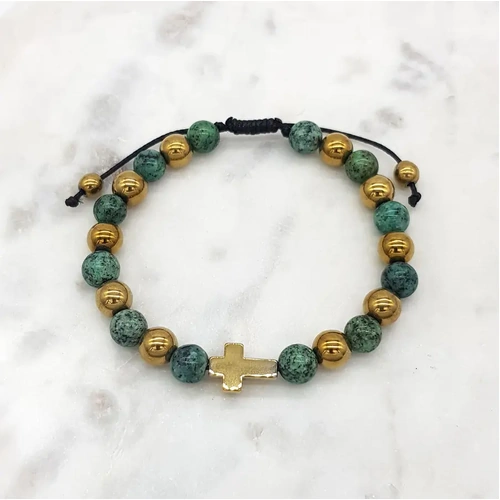 Bracelet w/Gold-Green Beads & Tulle Bag