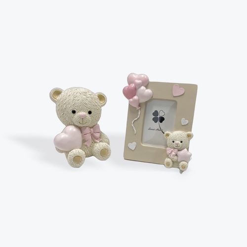 Teddy Money Box and Frame Gift Set - Pink
