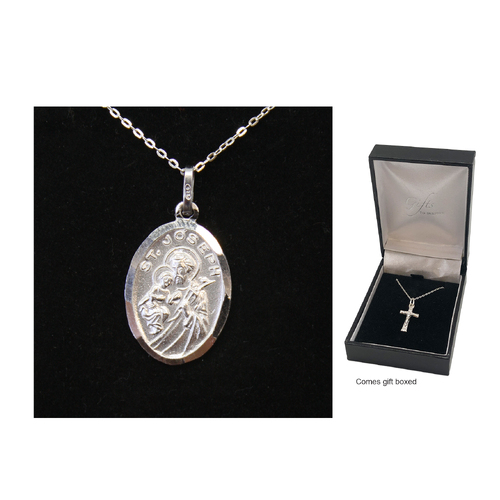 Sterling Silver St Joseph Medal and Chain