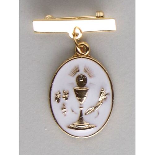 Communion Medal Enamel Gold/Silver with Bar