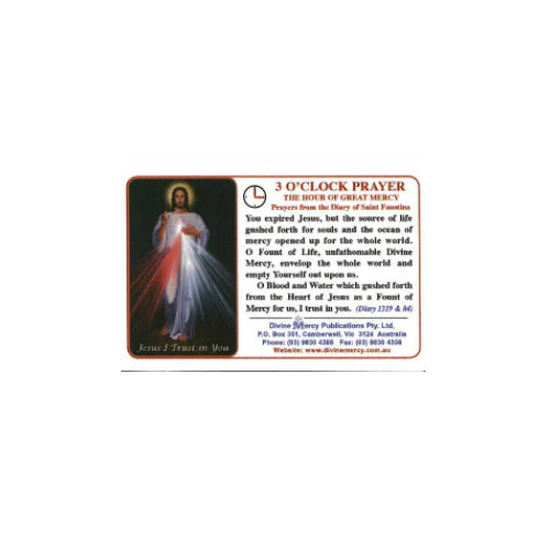 Prayercard -  Divine Mercy 3 O'Clock Prayer