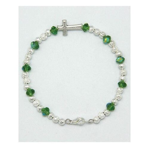 Bracelet Green Crystal and Silver in Tulle Bag - 5mm Beads