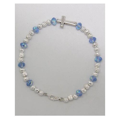 Bracelet Light Blue Crystal and Silver in Tulle Bag - 5mm Beads