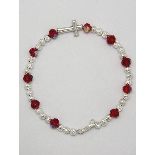 Bracelet Red Crystal and Silver in Tulle Bag - 5mm Beads