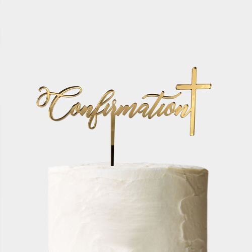 Cake Topper - Confirmation w/Cross [Finish: Gold Mirror]