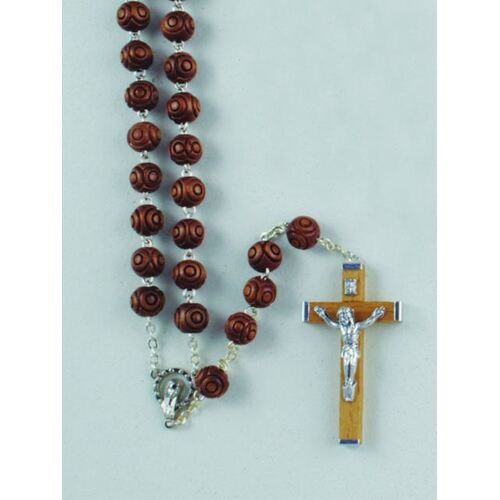Rosary Wood Brown Large Patterned - 10mm Beads
