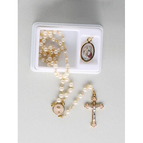 Communion Rosary - White Enamel Pics