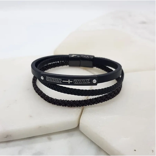 Stainless Steel Leather Cross Bracelet