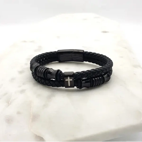 Braided Leather Cross Bracelet