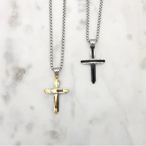 Stainless Steel Black/Silver Cross Pendant