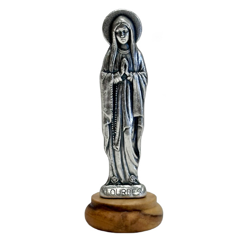 Mini-Statuette w/Wood Base - Our Lady of Lourdes
