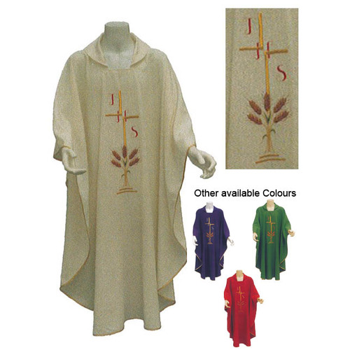 Chasuble & Stole - Cross & IHS [Colour: White]