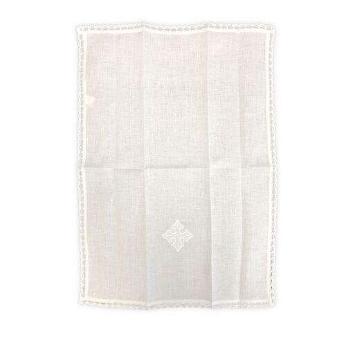 Finger Towel Linen with White Cross and Embroidery